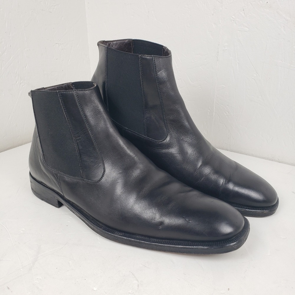 Bruno Magli Mens Black Leather Chelsea Boots Handmade in Italy Size 10 M
